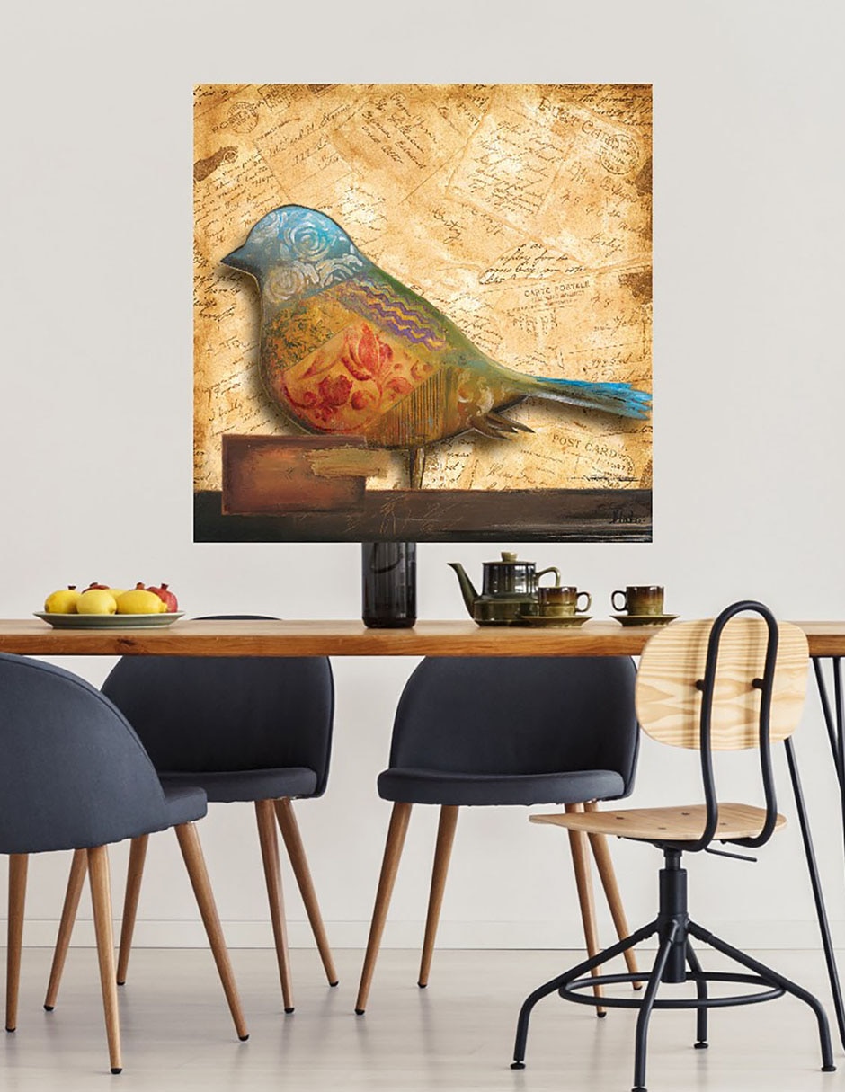 Cuadro decorativo Pajaro en collage I técnica mixta Aves Silvestres 6