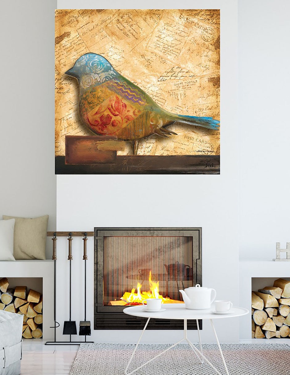 Cuadro decorativo Pajaro en collage I técnica mixta Aves Silvestres 7