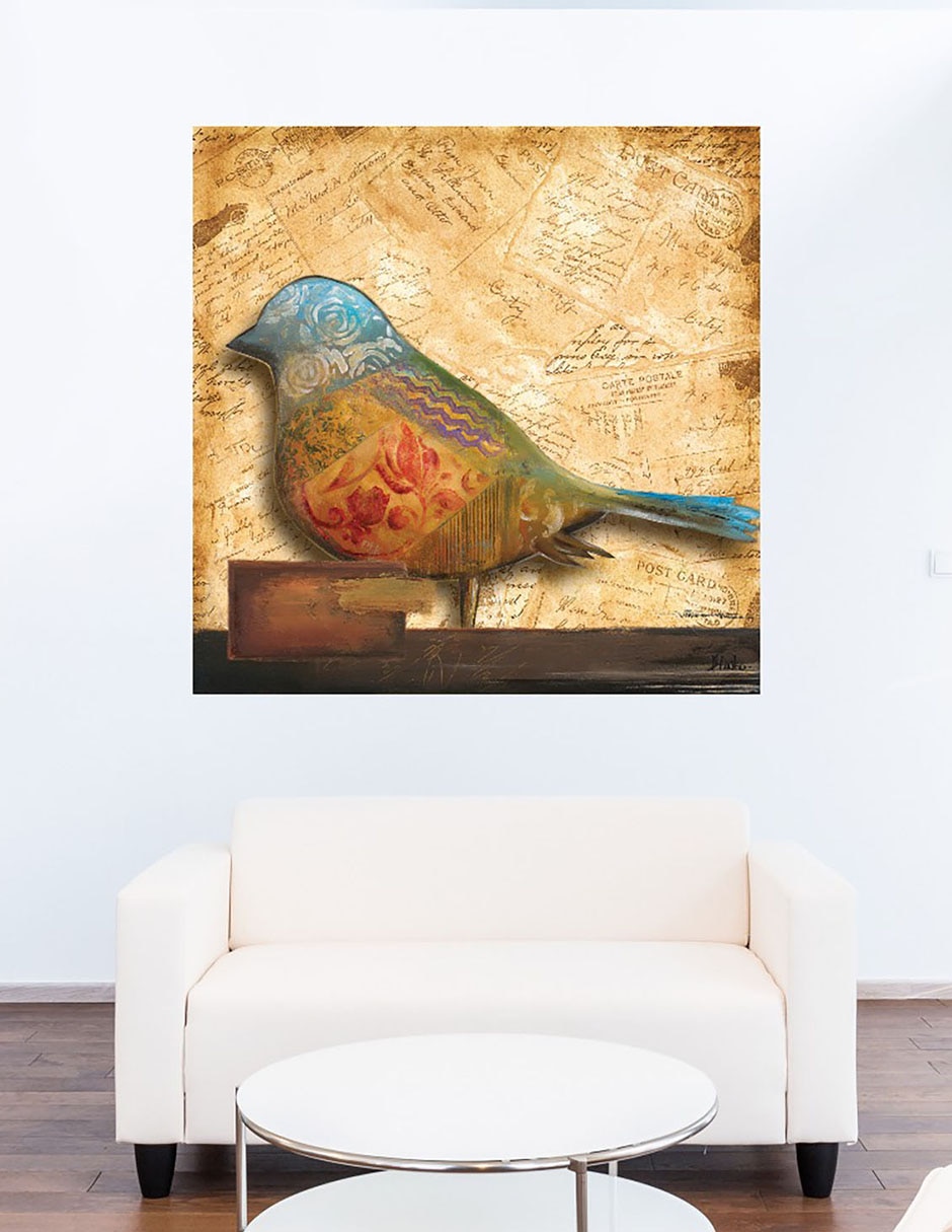 Cuadro decorativo Pajaro en collage I técnica mixta Aves Silvestres 8