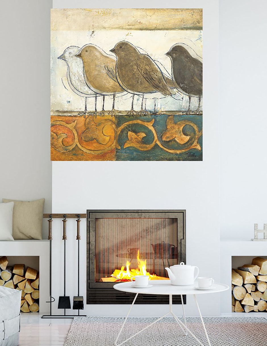 Cuadro decorativo Pájaros en el damasco I técnica mixta Aves Silvestres 6