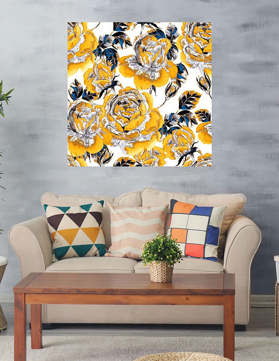 Cuadro decorativo Jardín dorado técnica mixta Arreglo Floral 4