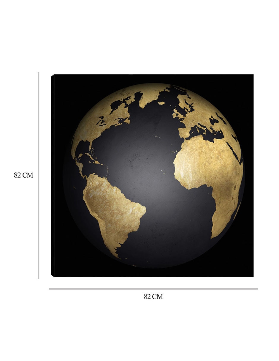 Cuadro decorativo Globo terráqueo dorado y negro técnica mixta Globo Terráqueo 2