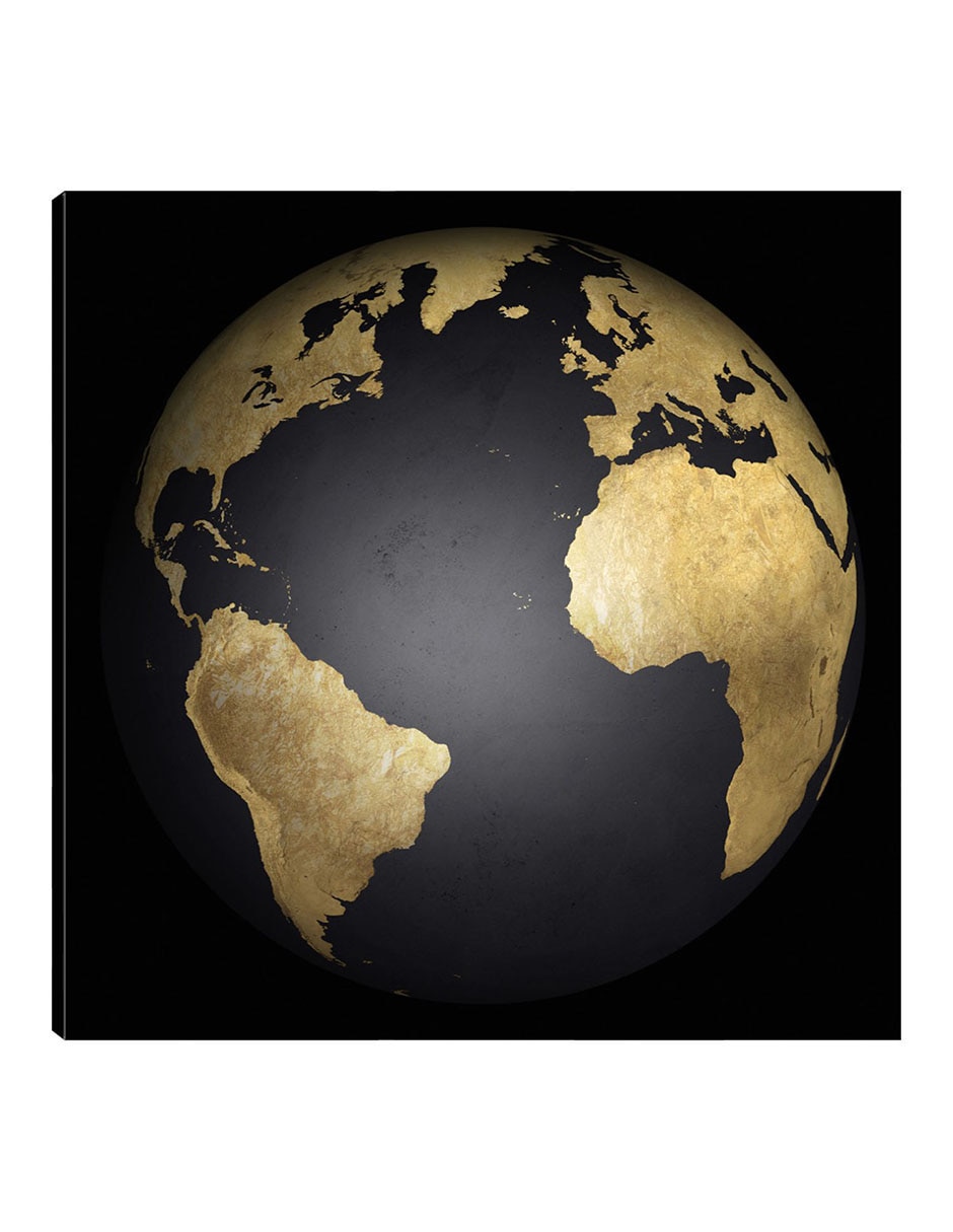 Cuadro decorativo Globo terráqueo dorado y negro técnica mixta Globo Terráqueo Cuadro decorativo Globo terráqueo dorado y negro técnica mixta Globo Terráqueo