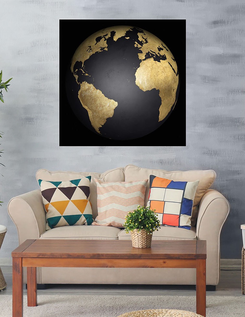 Cuadro decorativo Globo terráqueo dorado y negro técnica mixta Globo Terráqueo 4