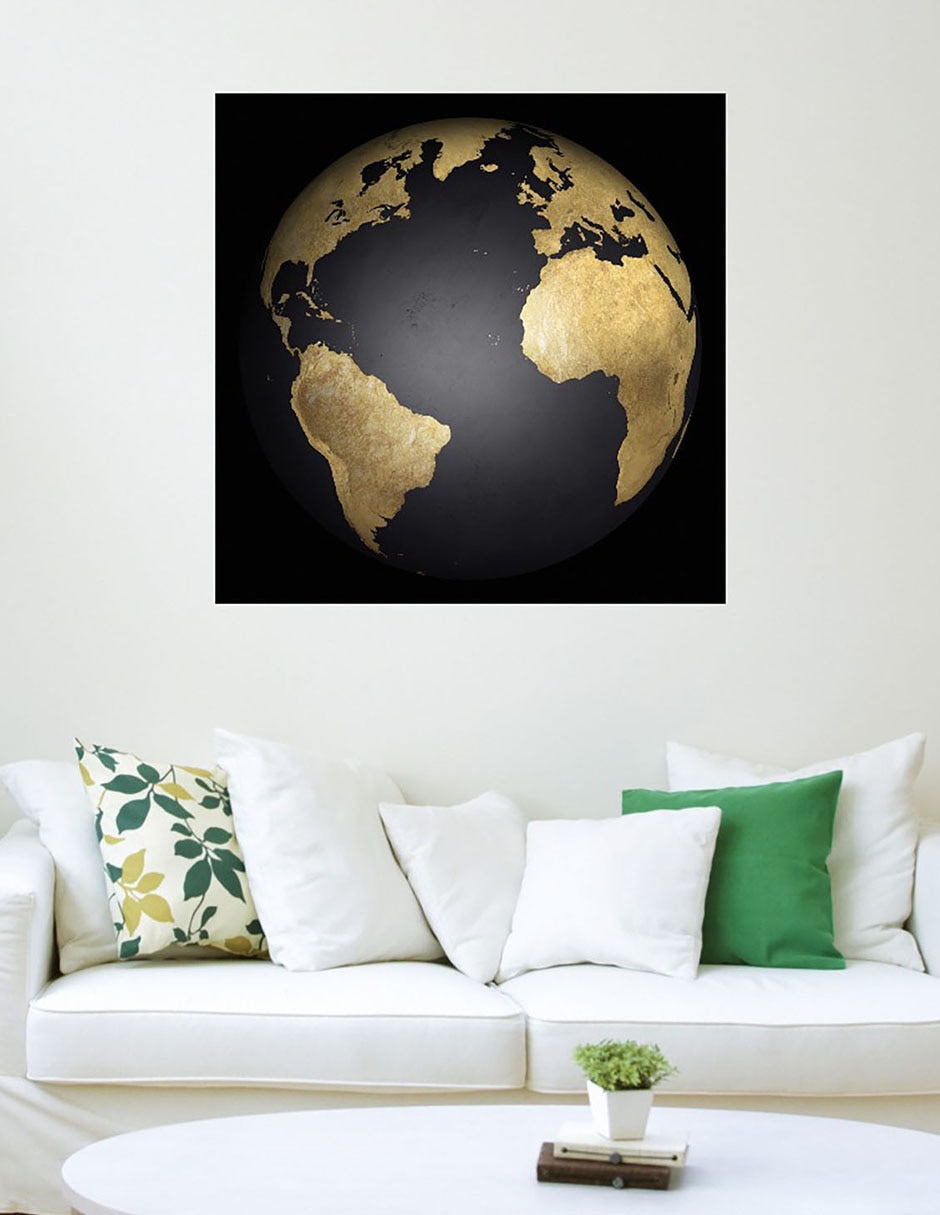 Cuadro decorativo Globo terráqueo dorado y negro técnica mixta Globo Terráqueo 5
