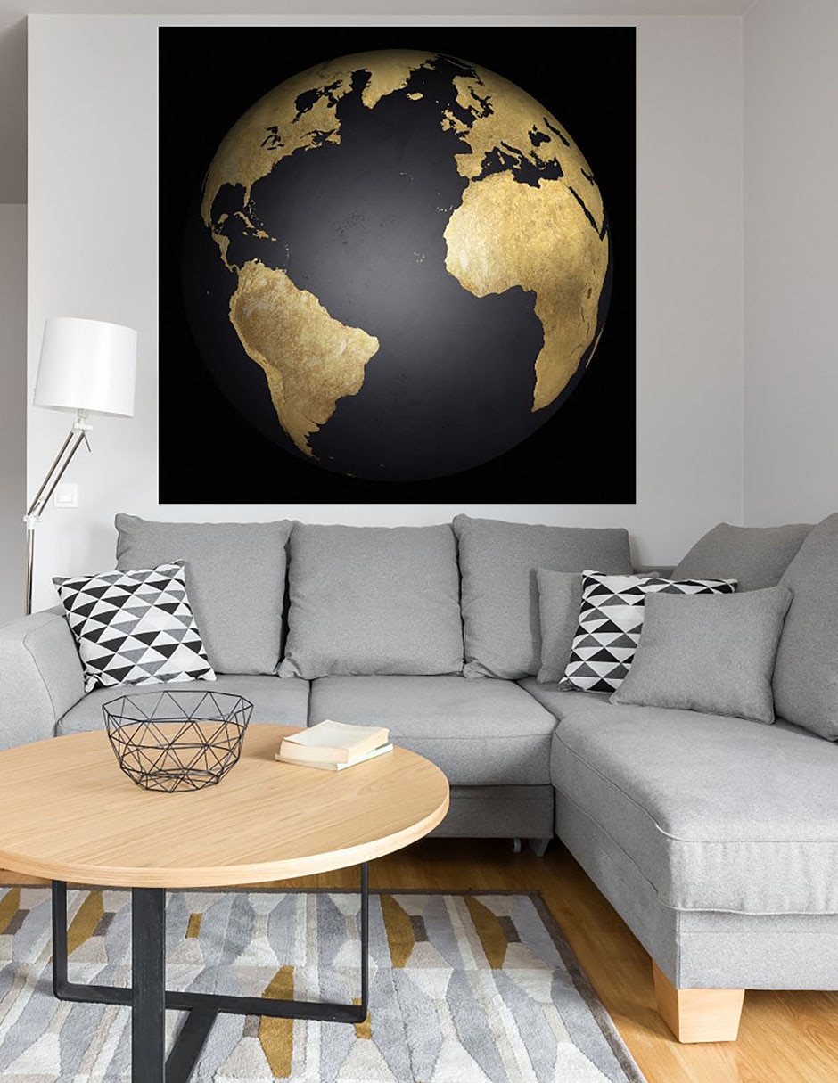 Cuadro decorativo Globo terráqueo dorado y negro técnica mixta Globo Terráqueo 6