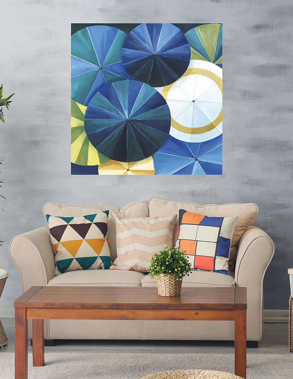 Cuadro decorativo Paraguas azul técnica mixta Divertido 4