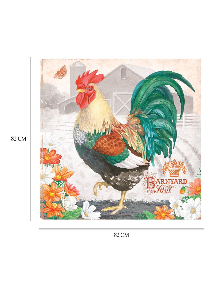 Cuadro decorativo Gallo Esmeralda técnica mixta Animales Domésticos 3