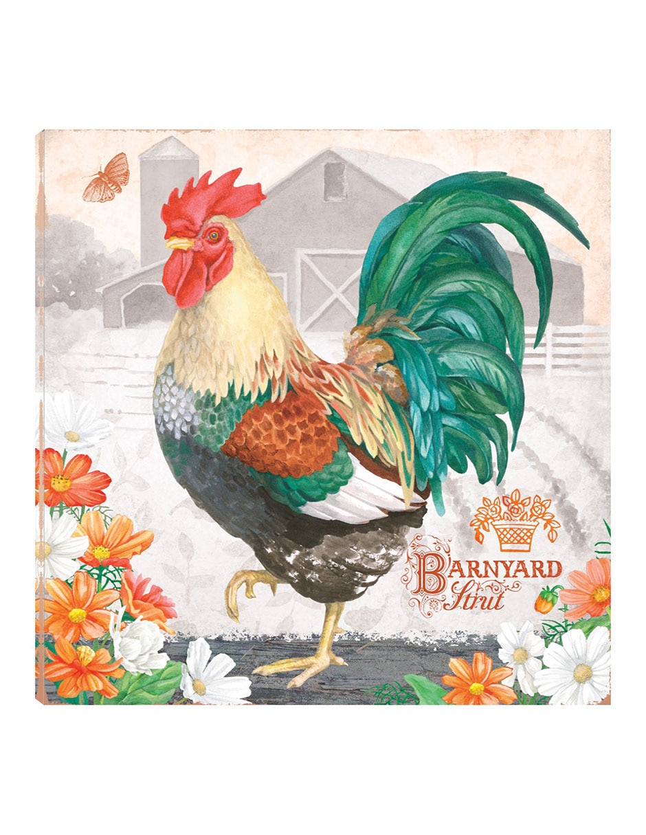 Cuadro decorativo Gallo Esmeralda técnica mixta Animales Domésticos