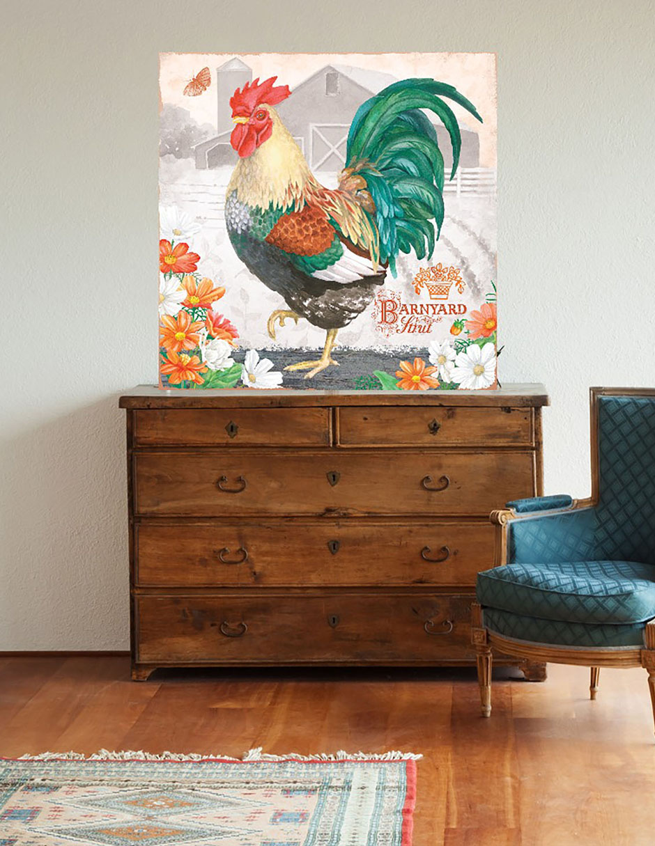 Cuadro decorativo Gallo Esmeralda técnica mixta Animales Domésticos 4