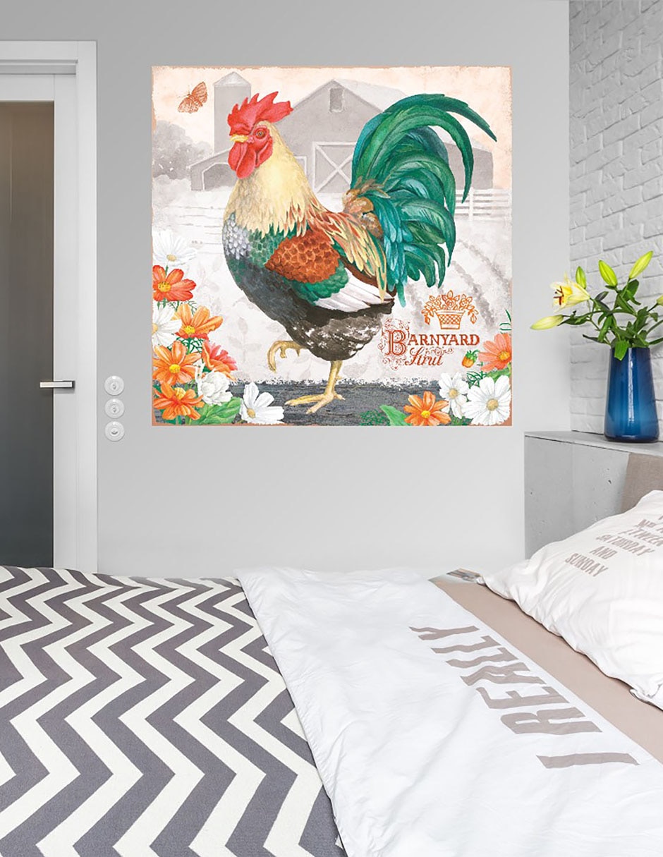 Cuadro decorativo Gallo Esmeralda técnica mixta Animales Domésticos 5