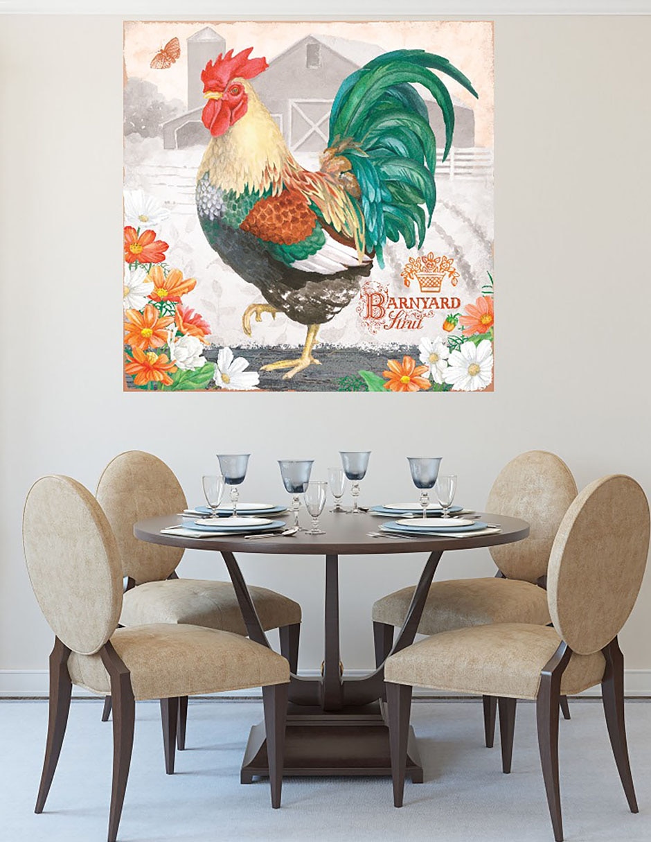 Cuadro decorativo Gallo Esmeralda técnica mixta Animales Domésticos 6