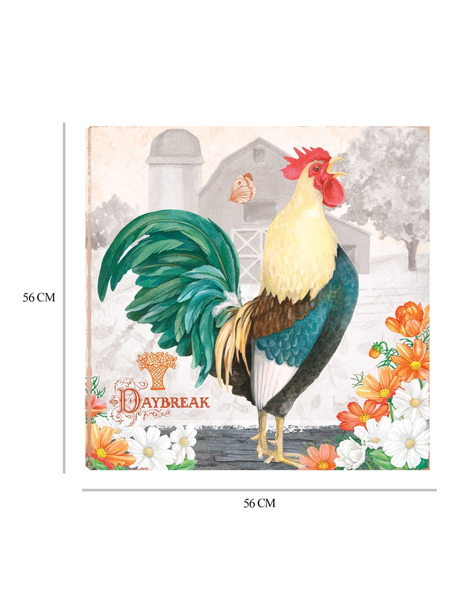 Cuadro decorativo Gallo Esmeralda al alba técnica mixta Animales Domésticos 2
