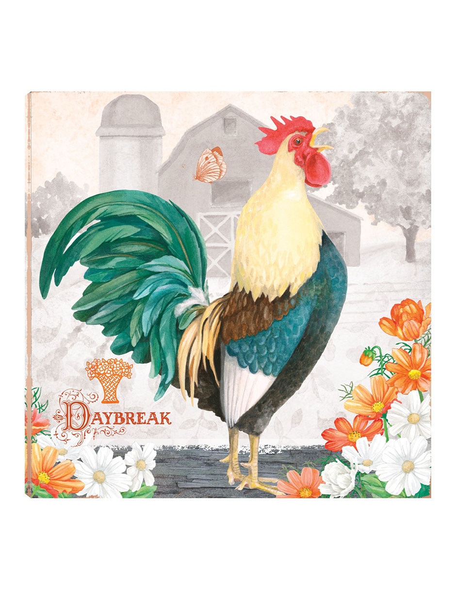 Cuadro decorativo Gallo Esmeralda al alba técnica mixta Animales Domésticos