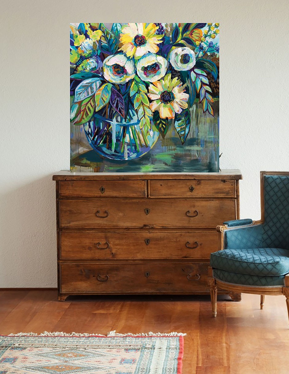 Cuadro decorativo Luz azul técnica mixta Floreros 4