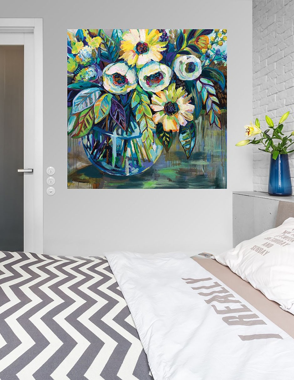 Cuadro decorativo Luz azul técnica mixta Floreros 5
