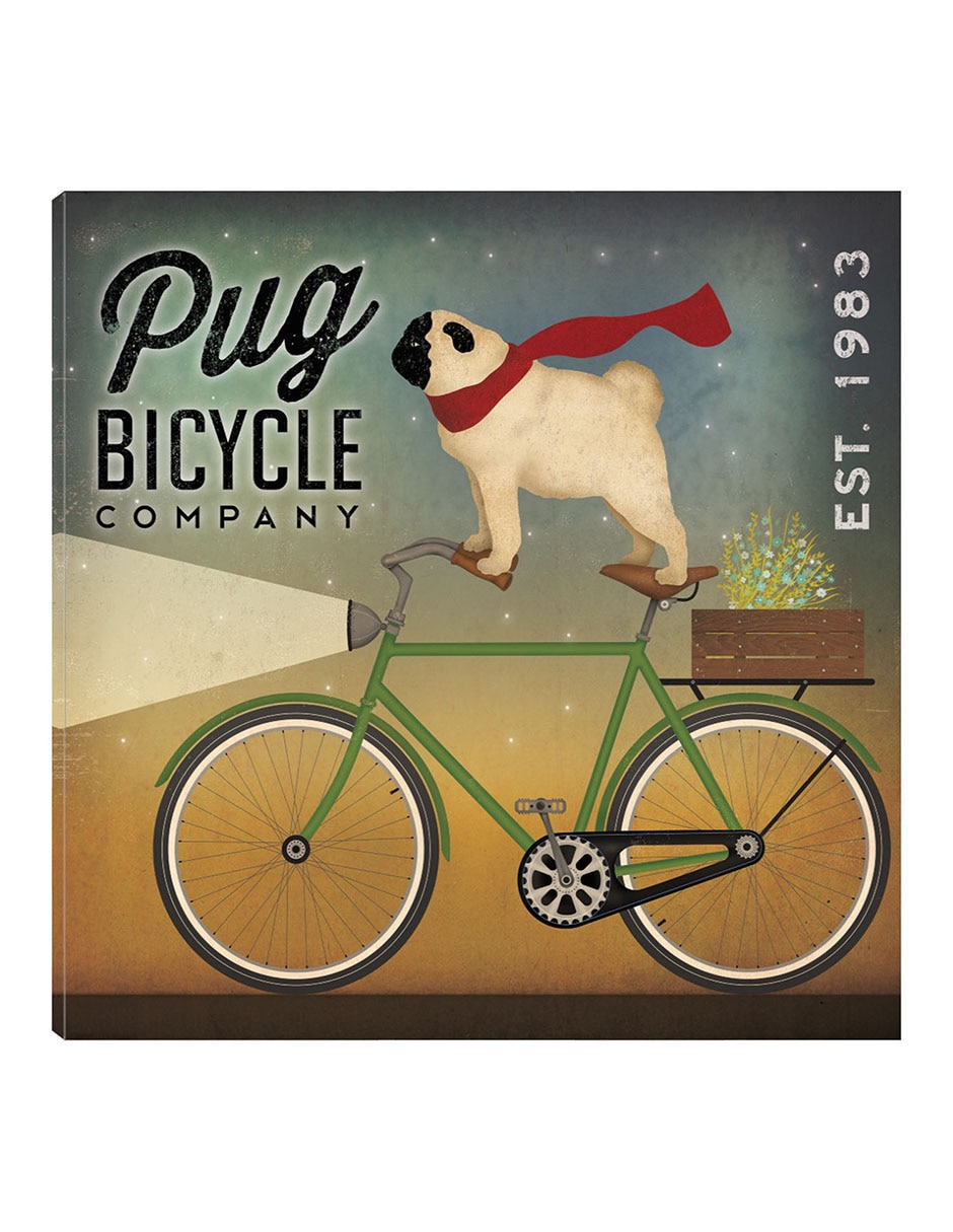 Cuadro decorativo Pug en una bicicleta técnica mixta Publicidad