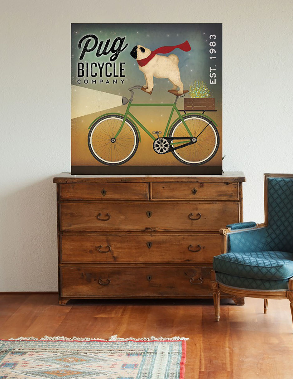 Cuadro decorativo Pug en una bicicleta técnica mixta Publicidad 4
