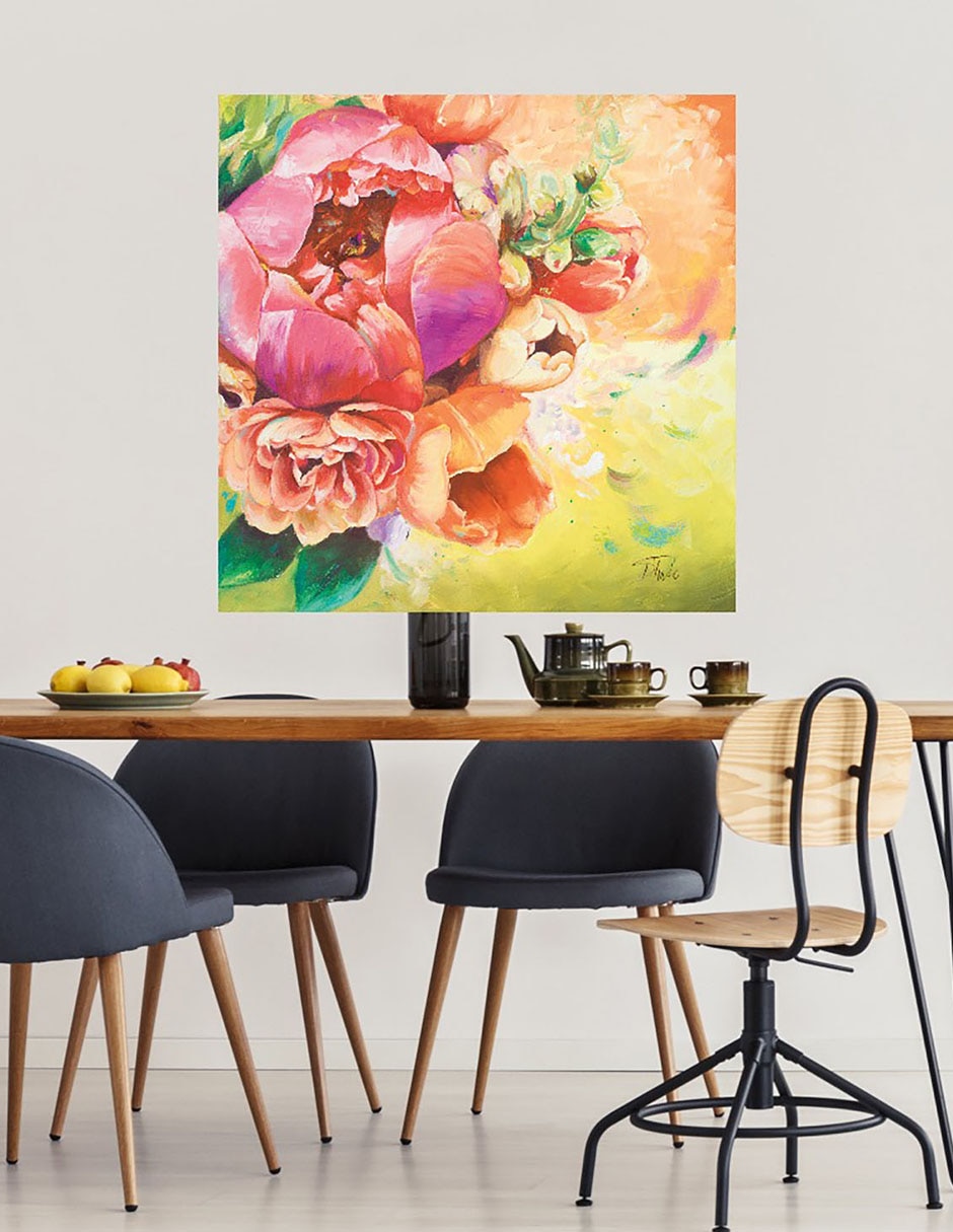 Cuadro decorativo Ramo de peonias I técnica mixta Arreglo Floral 5