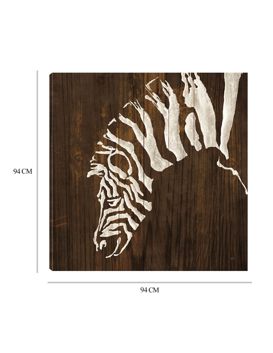 Cuadro decorativo Zebra blanca en madera oscura técnica mixta Vida Silvestre 2