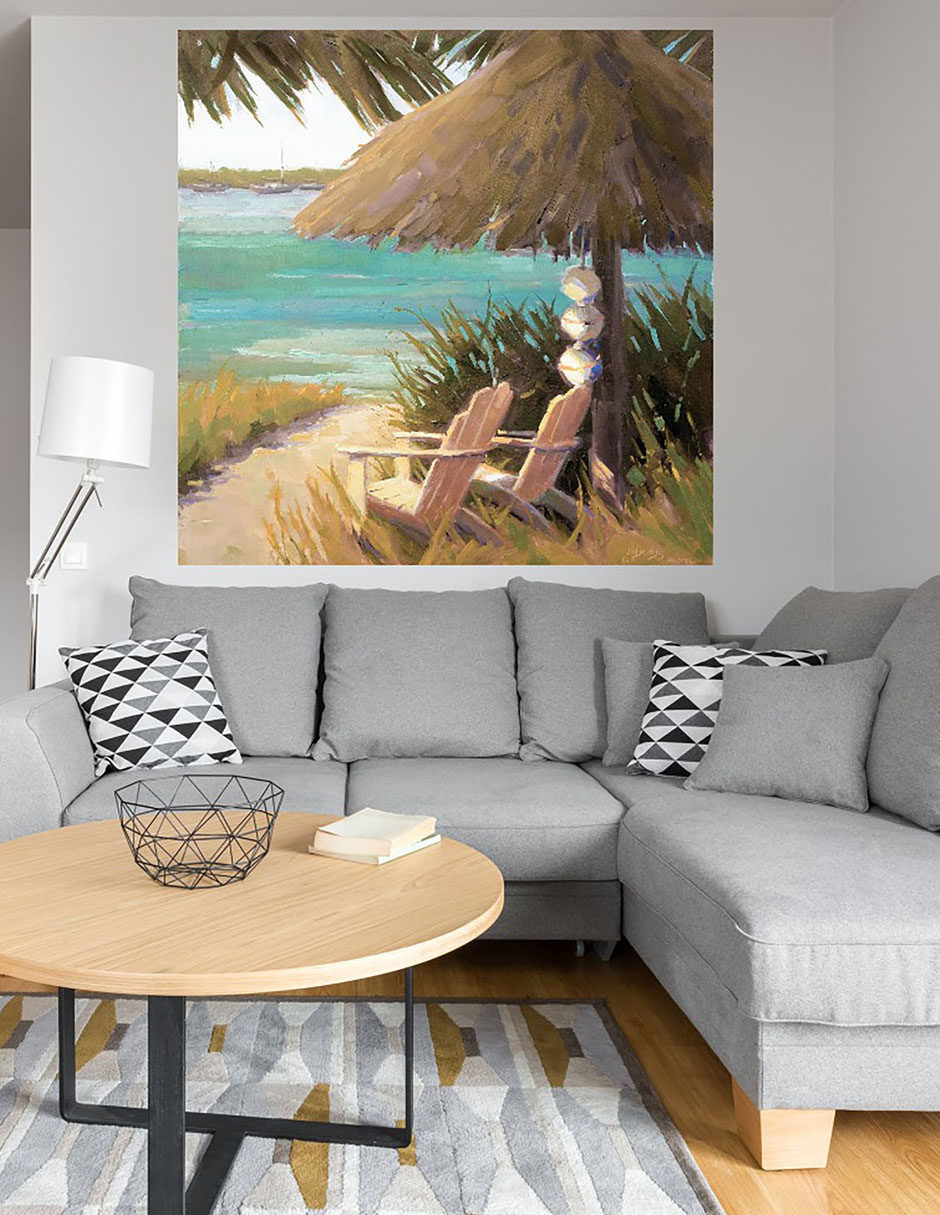 Cuadro decorativo Vista brillante frente al mar técnica mixta Trópico 6