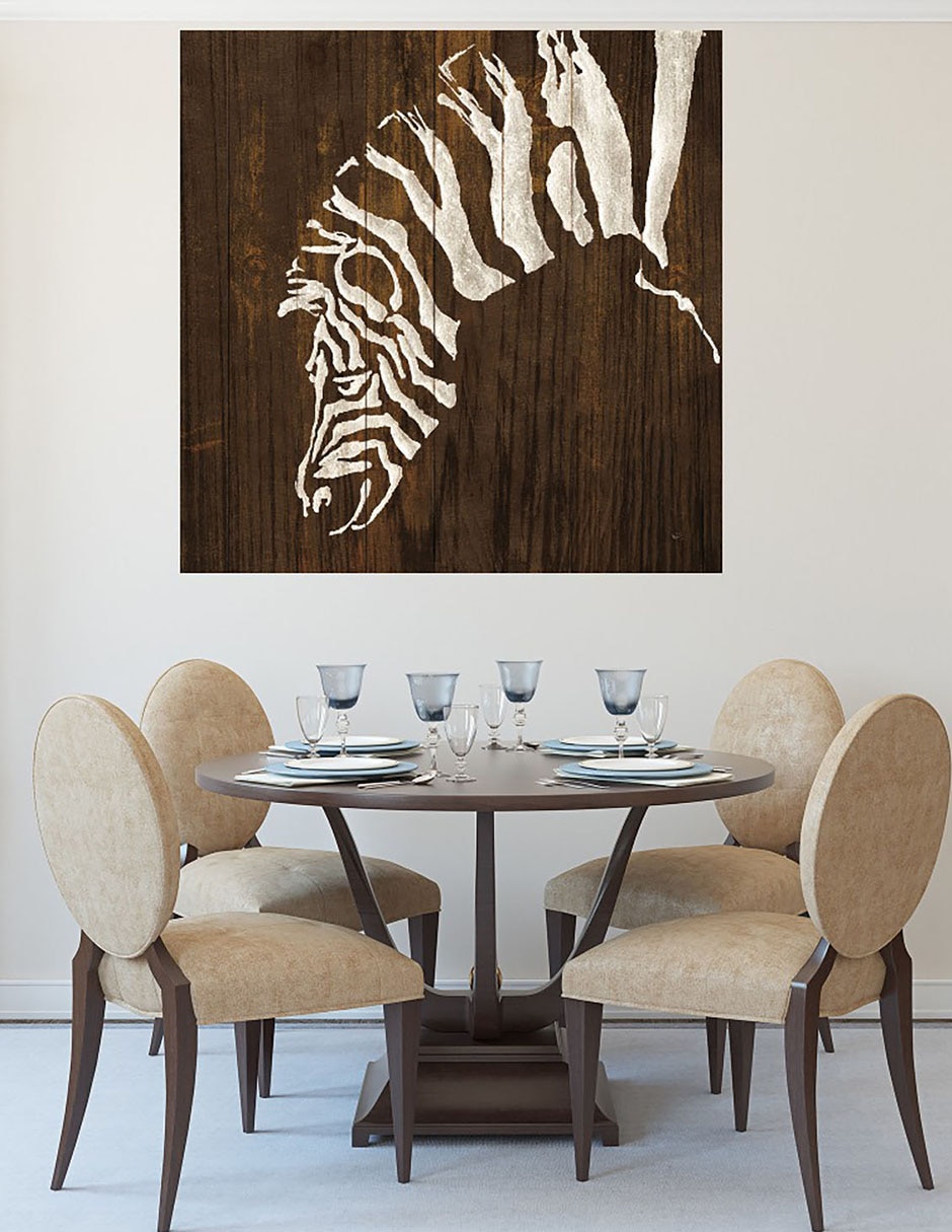 Cuadro decorativo Zebra blanca en madera oscura técnica mixta Vida Silvestre 6