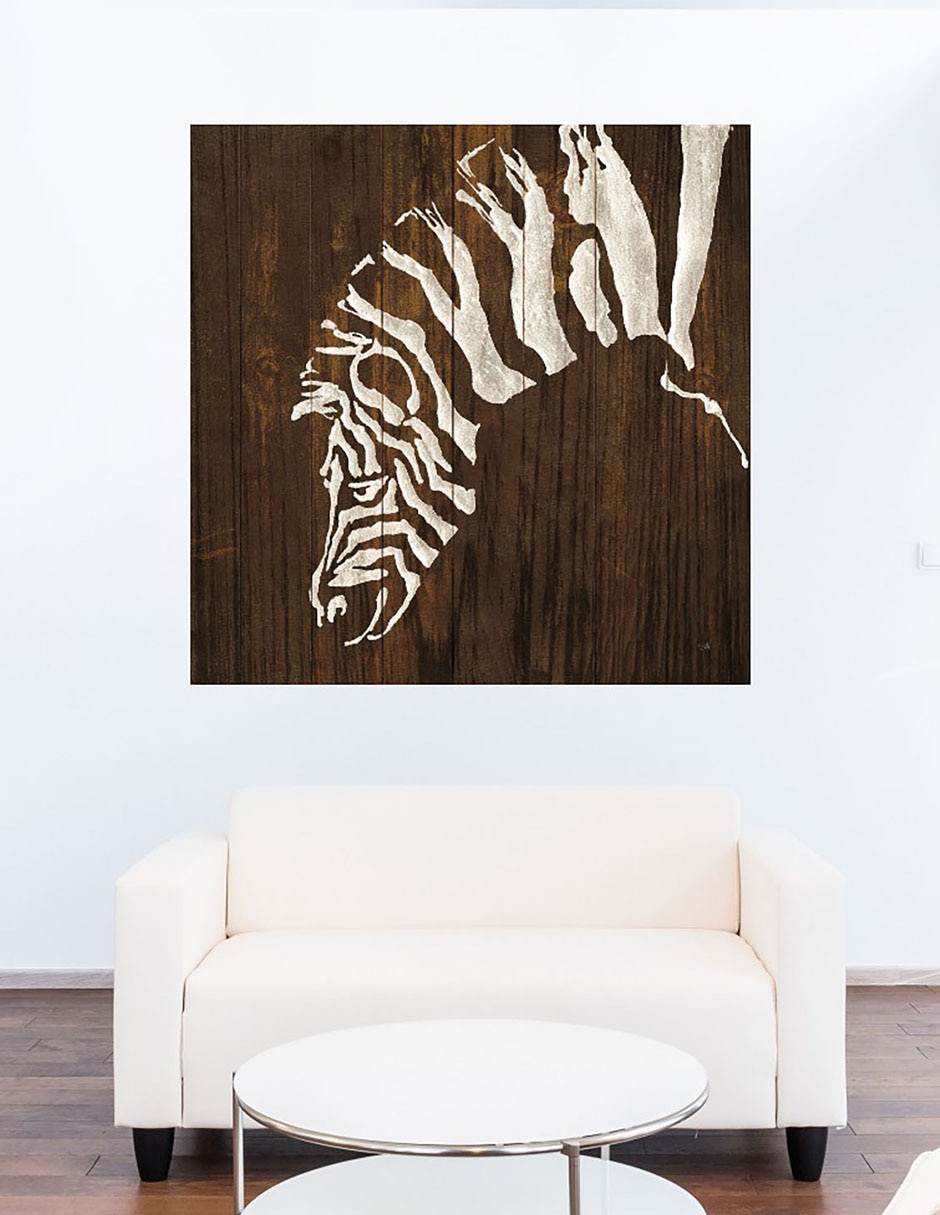 Cuadro decorativo Zebra blanca en madera oscura técnica mixta Vida Silvestre 7