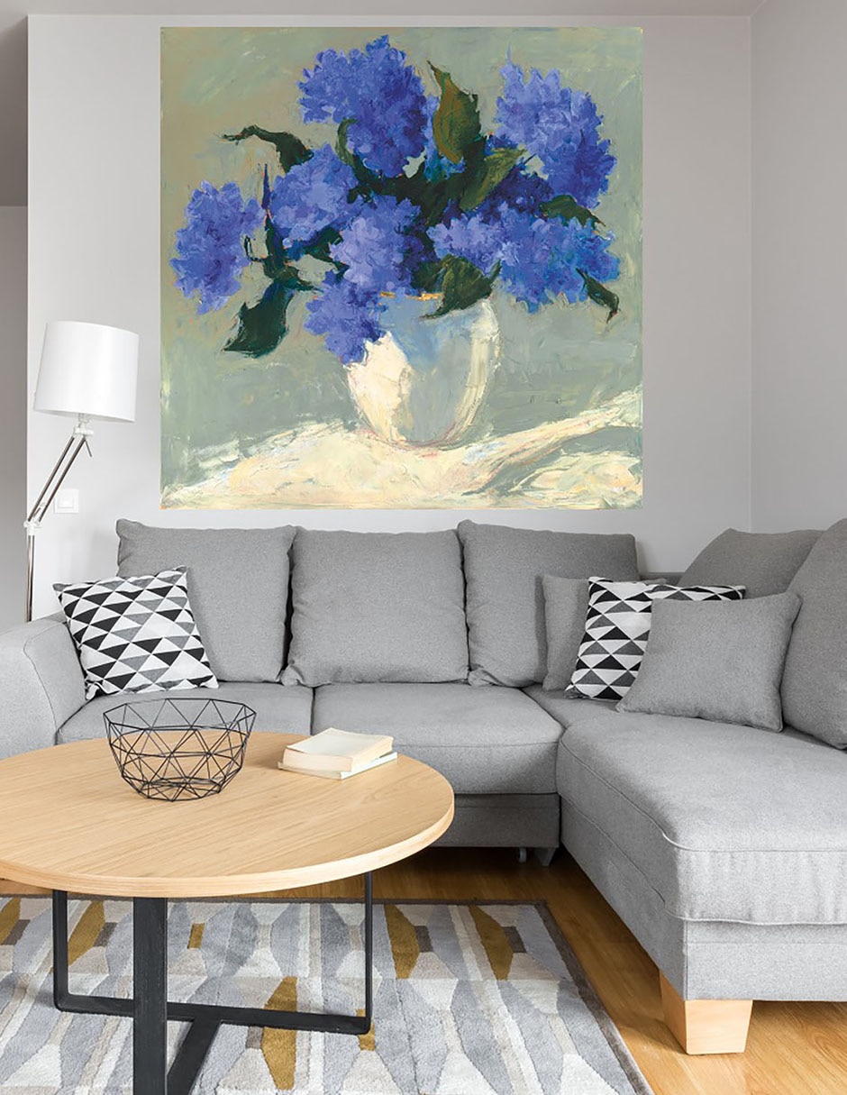 Cuadro decorativo Ramo de hortensias azules técnica mixta Floreros 6