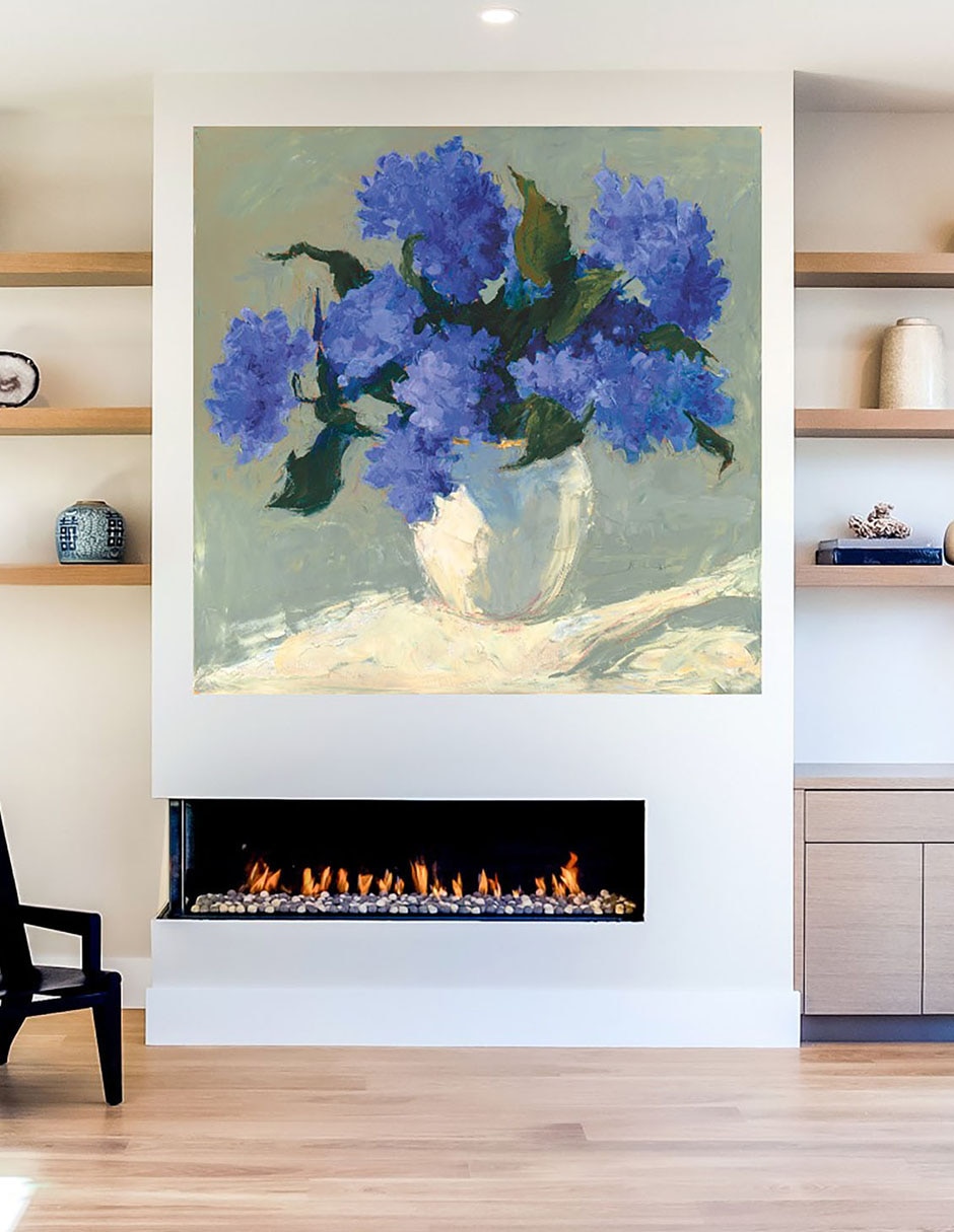 Cuadro decorativo Ramo de hortensias azules técnica mixta Floreros 7