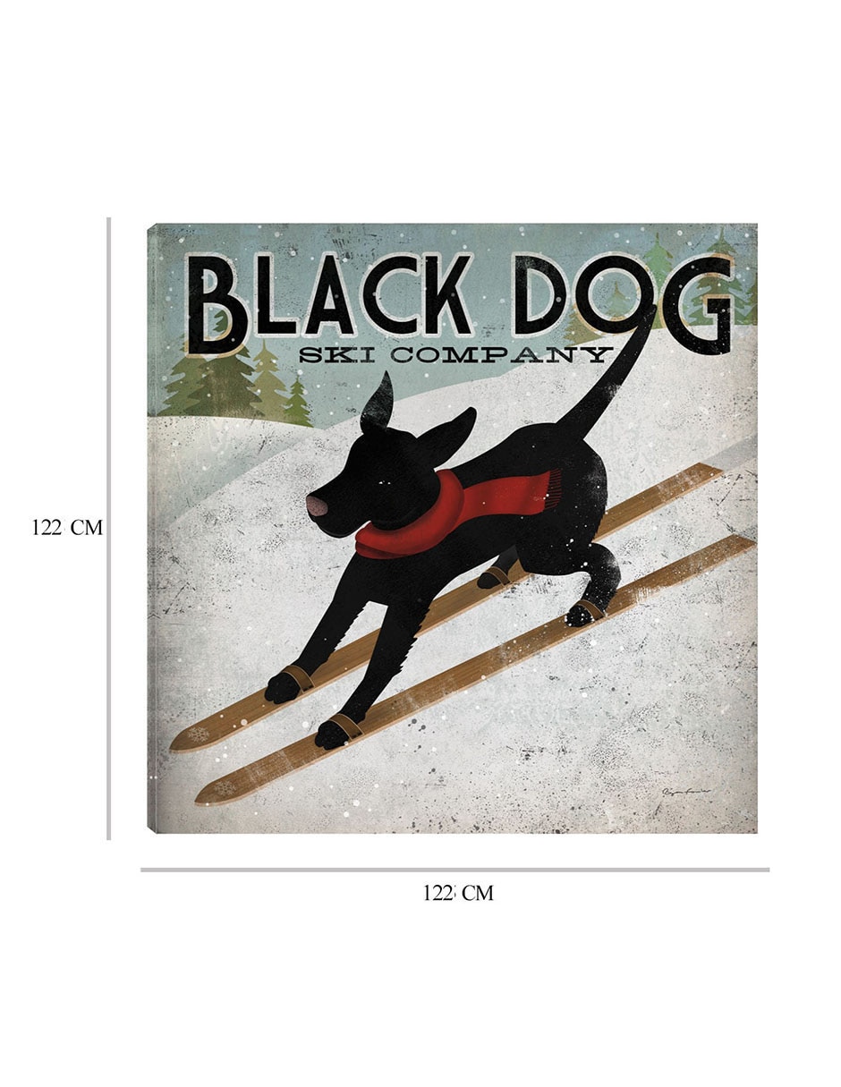 Cuadro decorativo Perro negro esquiando técnica mixta Animales Domésticos 2