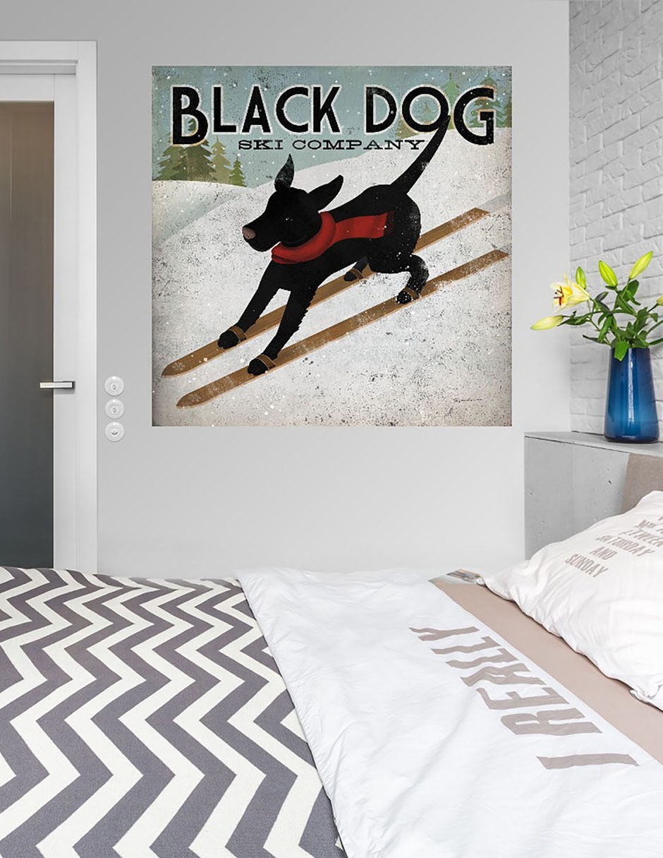 Cuadro decorativo Perro negro esquiando técnica mixta Animales Domésticos 5