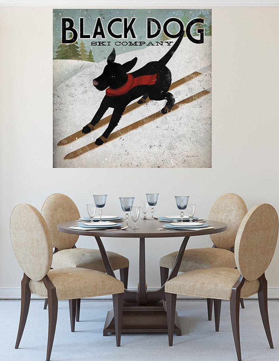 Cuadro decorativo Perro negro esquiando técnica mixta Animales Domésticos 6