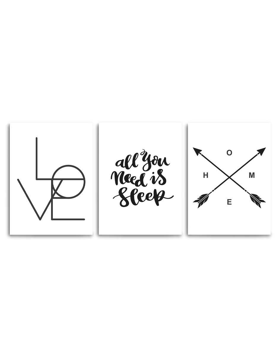 Cuadro decorativo set de frases necesito dormir con barniz a registro