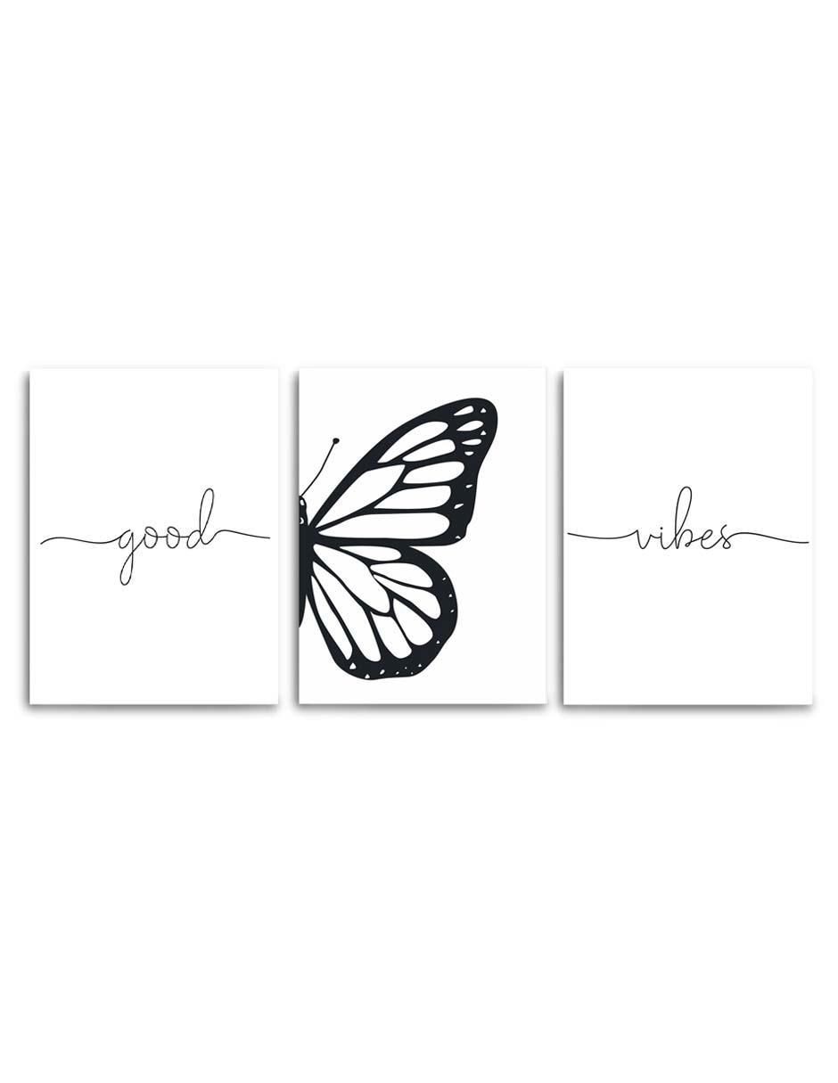 Cuadro decorativo set de frase de amor con mariposa con barniz a registro