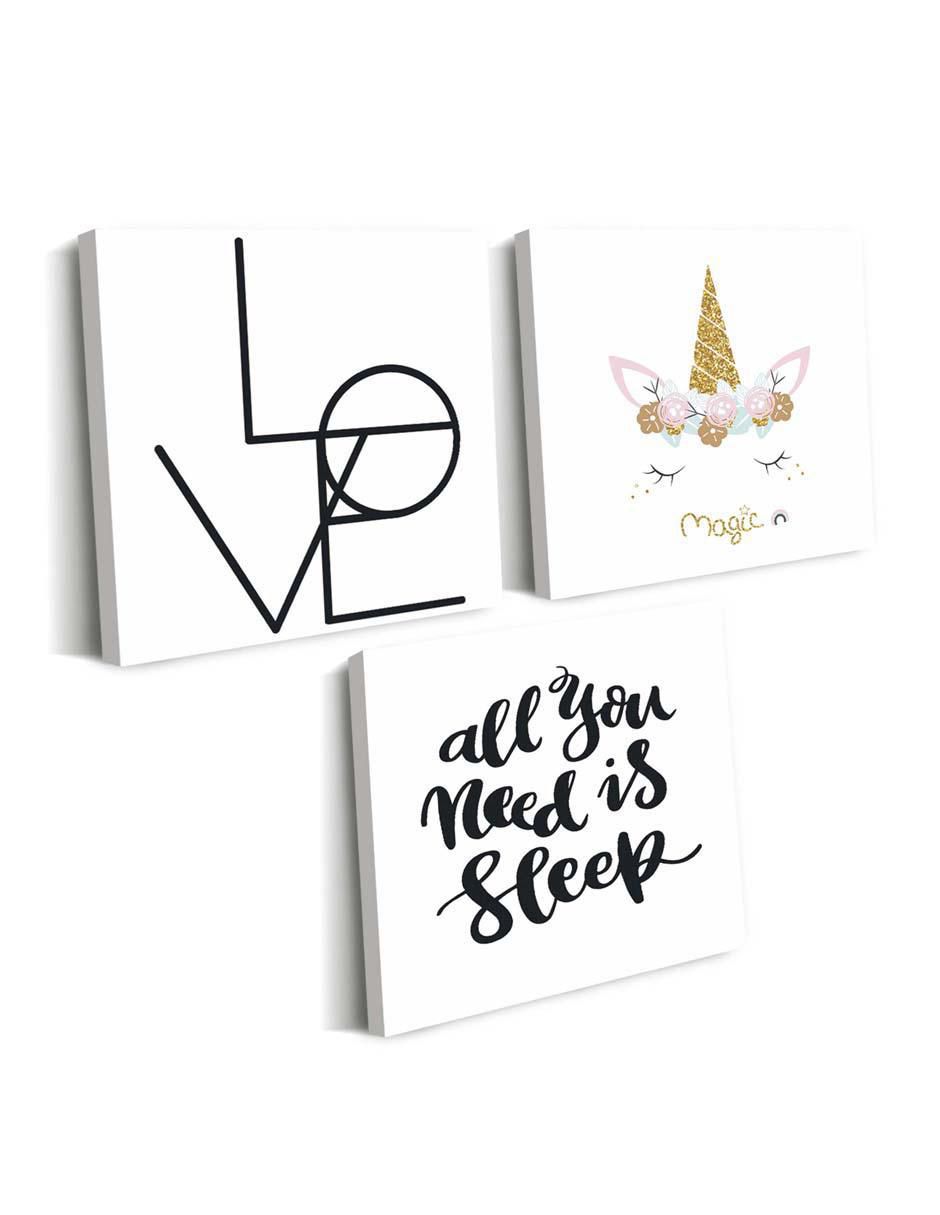 Cuadro decorativo set de necesitas dormir y amar con barniz a registro 2