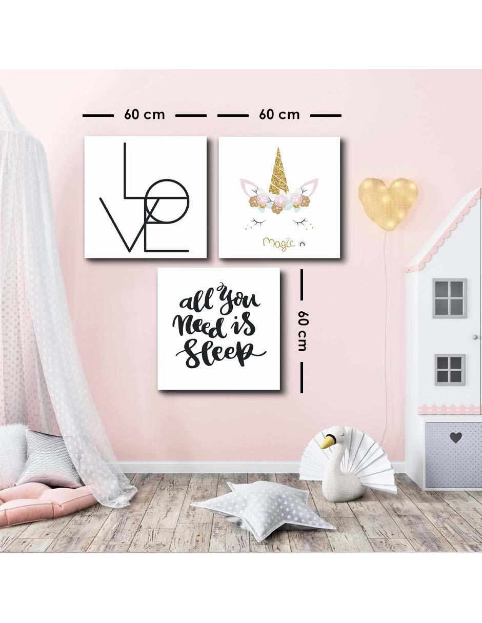Cuadro decorativo set de necesitas dormir y amar con barniz a registro 5