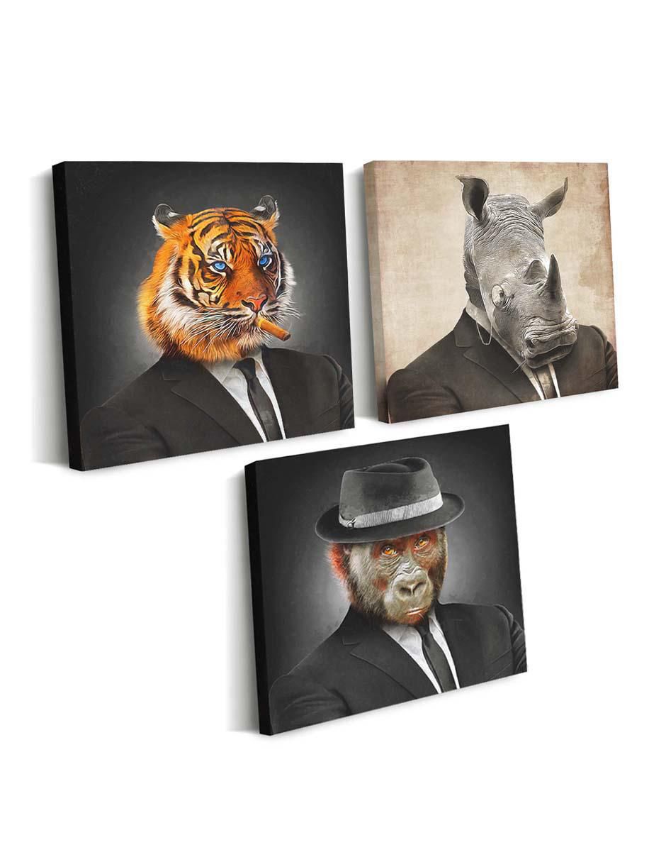 Cuadro decorativo set de animales serios con traje con barniz a registro 2