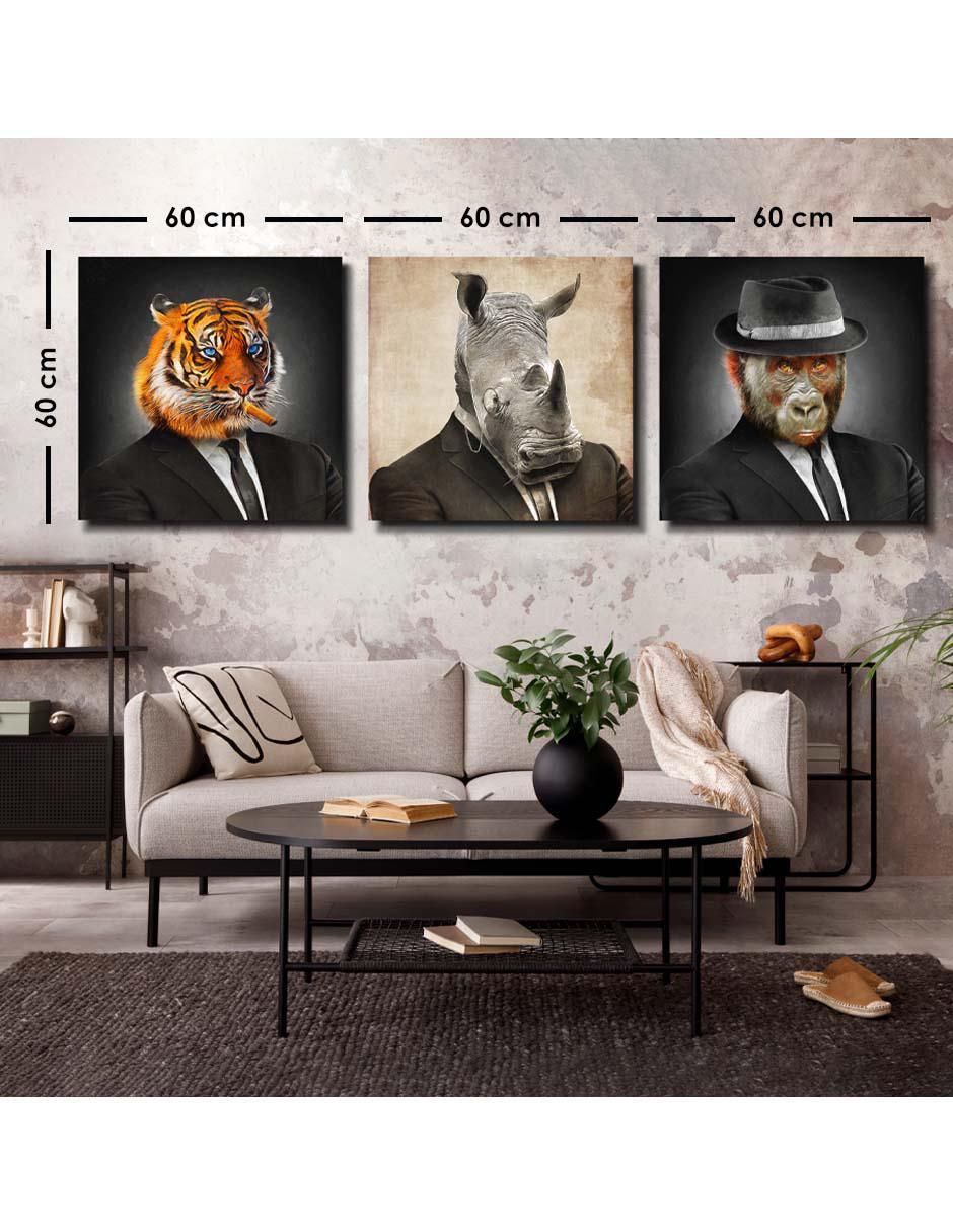 Cuadro decorativo set de animales serios con traje con barniz a registro 5