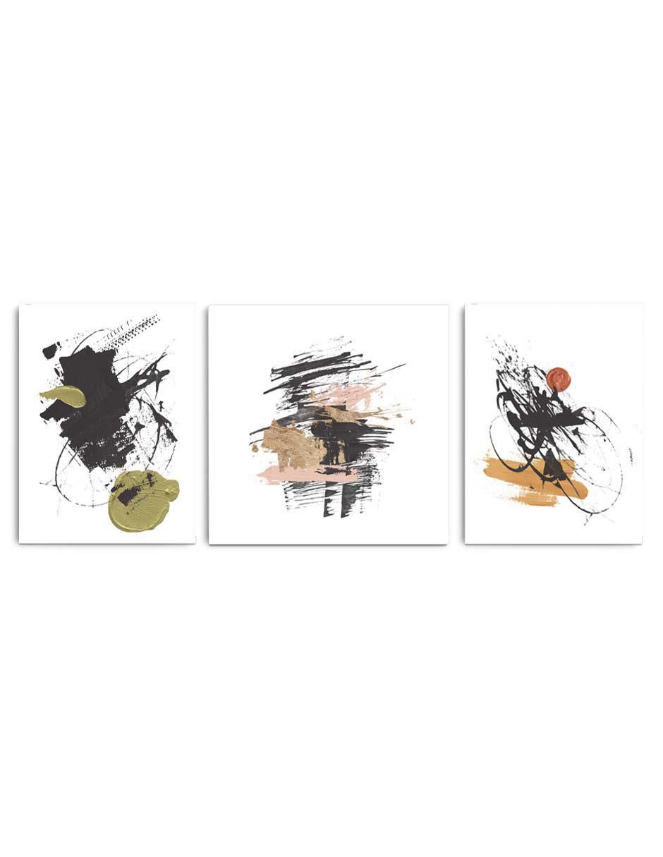 Cuadro decorativo set de tintas abstractas con barniz a registro