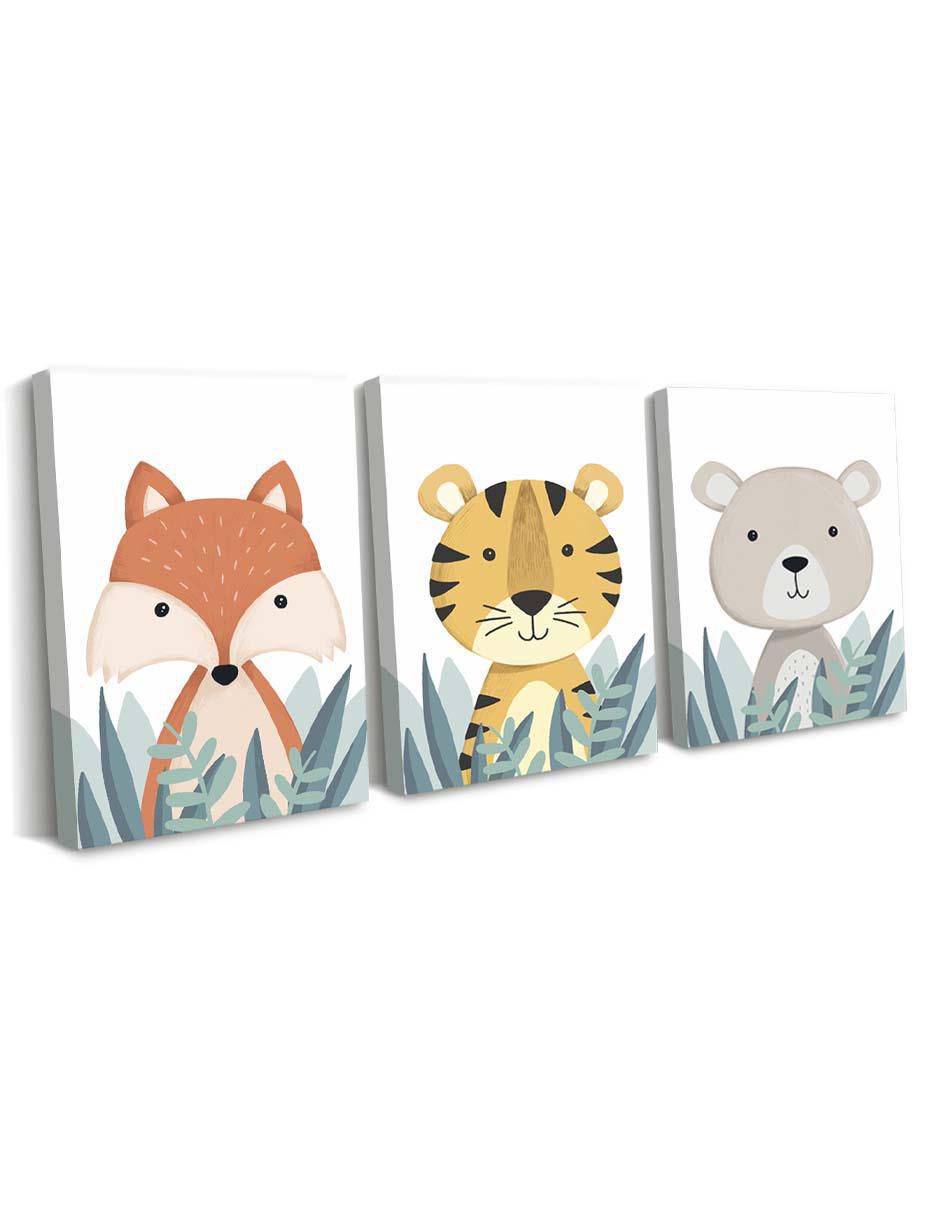 Cuadro decorativo set de tres animalitos infantiles con barniz a registro 2