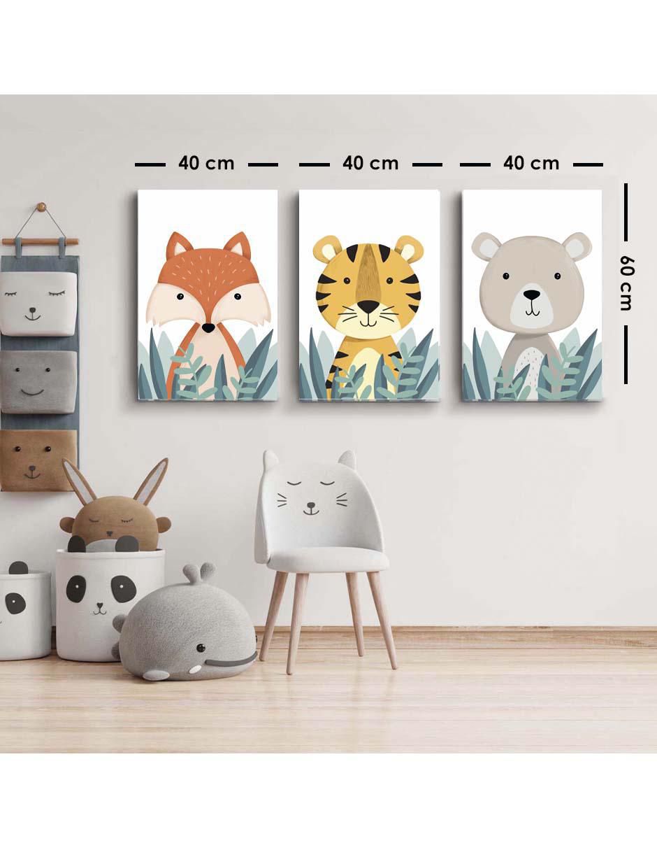 Cuadro decorativo set de tres animalitos infantiles con barniz a registro 5