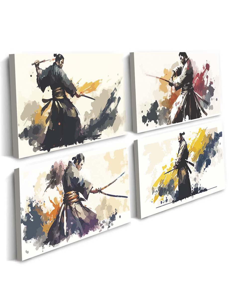 Cuadro decorativo set de artes marciales con katana con barniz a registro 2
