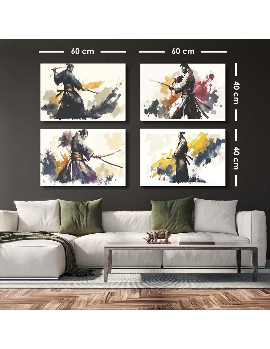 Cuadro decorativo set de artes marciales con katana con barniz a registro 5