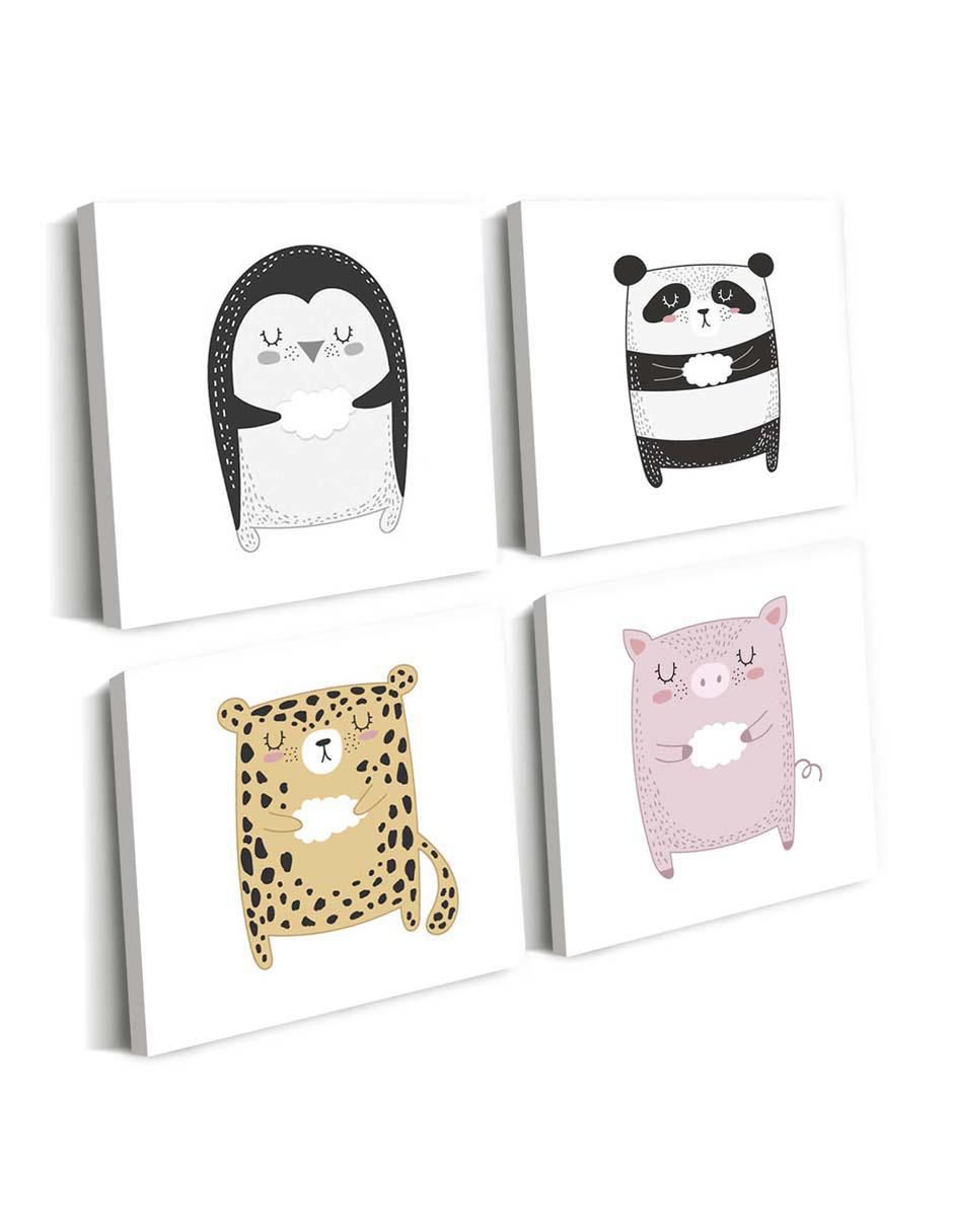 Cuadro decorativo set de animalitos peculiares con barniz a registro 2