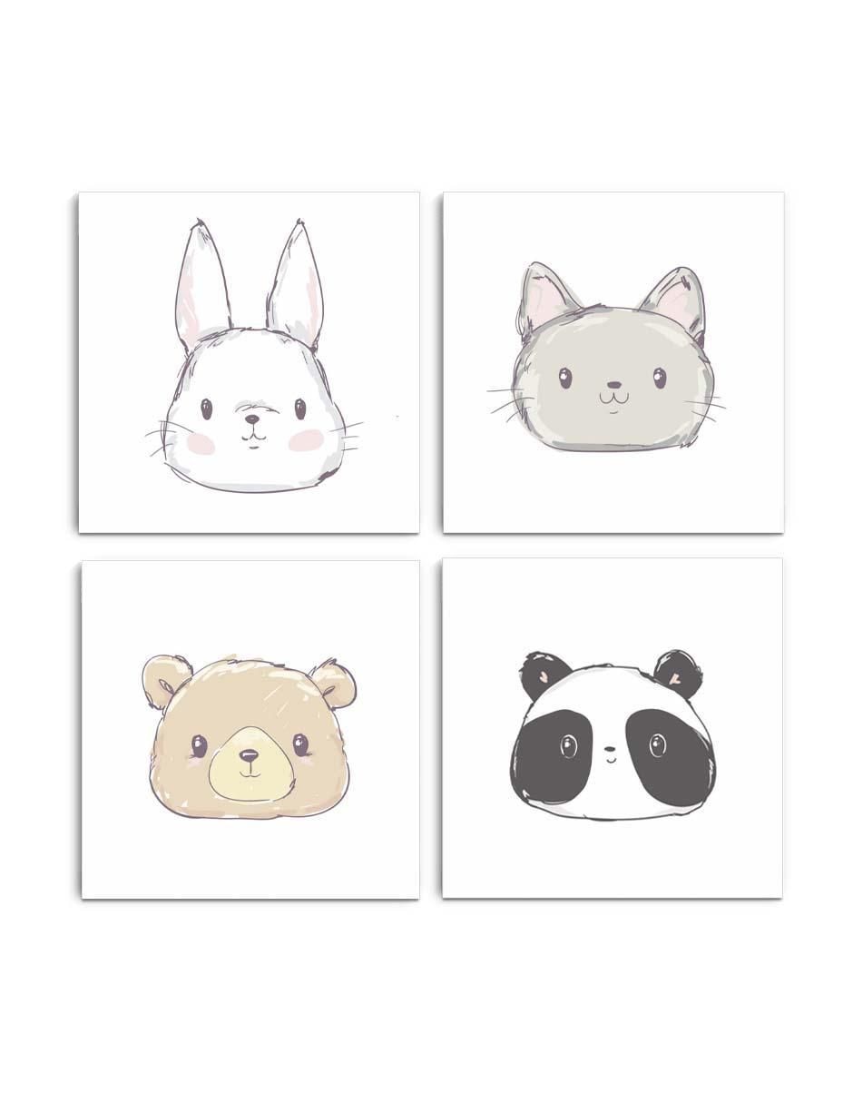 Cuadro decorativo set de animales caricatura amigables con barniz a registro Cuadro decorativo set de animales caricatura amigables con barniz a registro