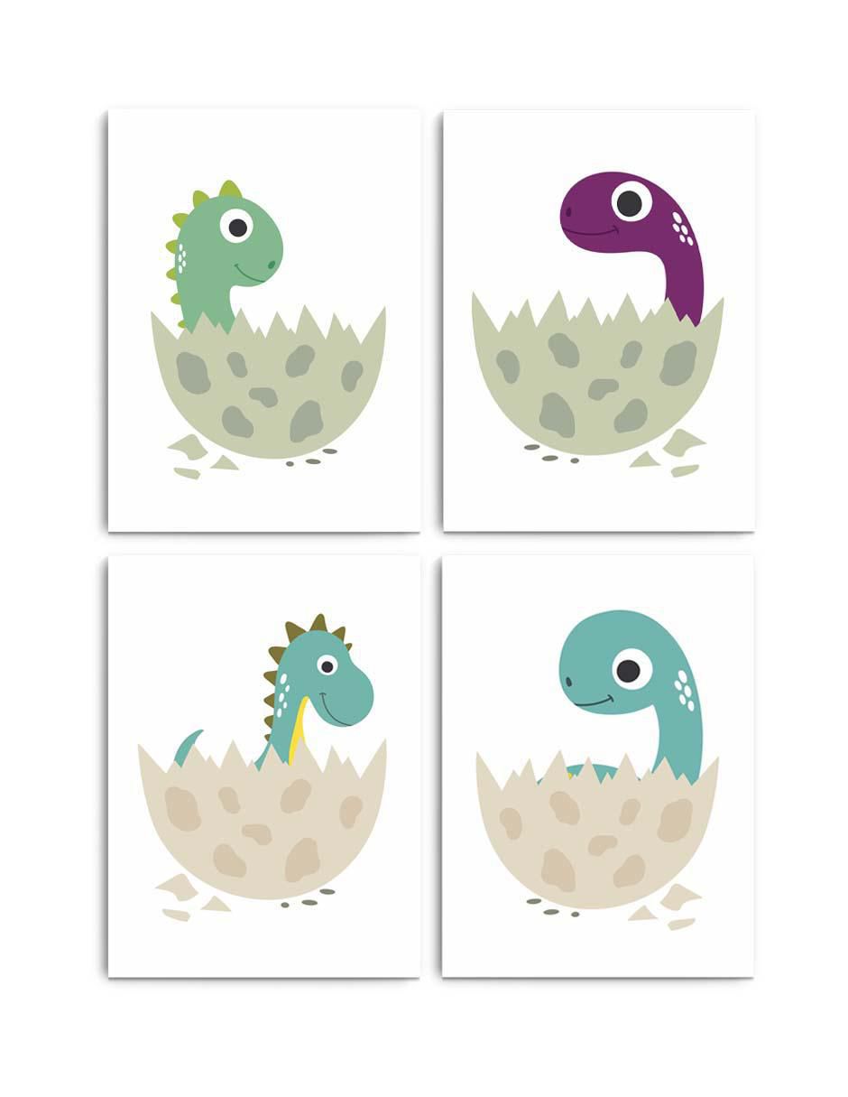 Cuadro decorativo set de dinos salidos repentinamente con barniz a registro