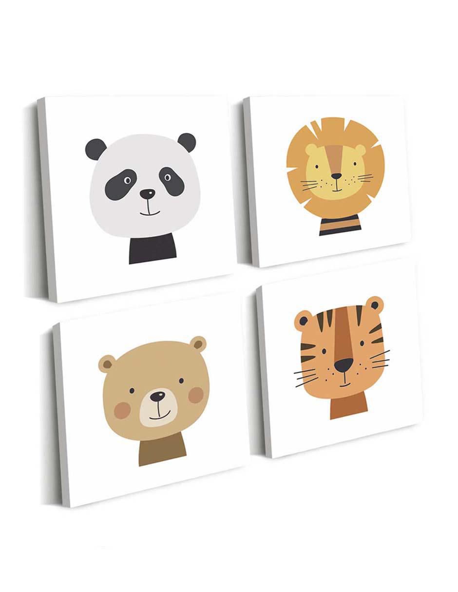 Cuadro decorativo set de animales caricaturizados con barniz a registro 2