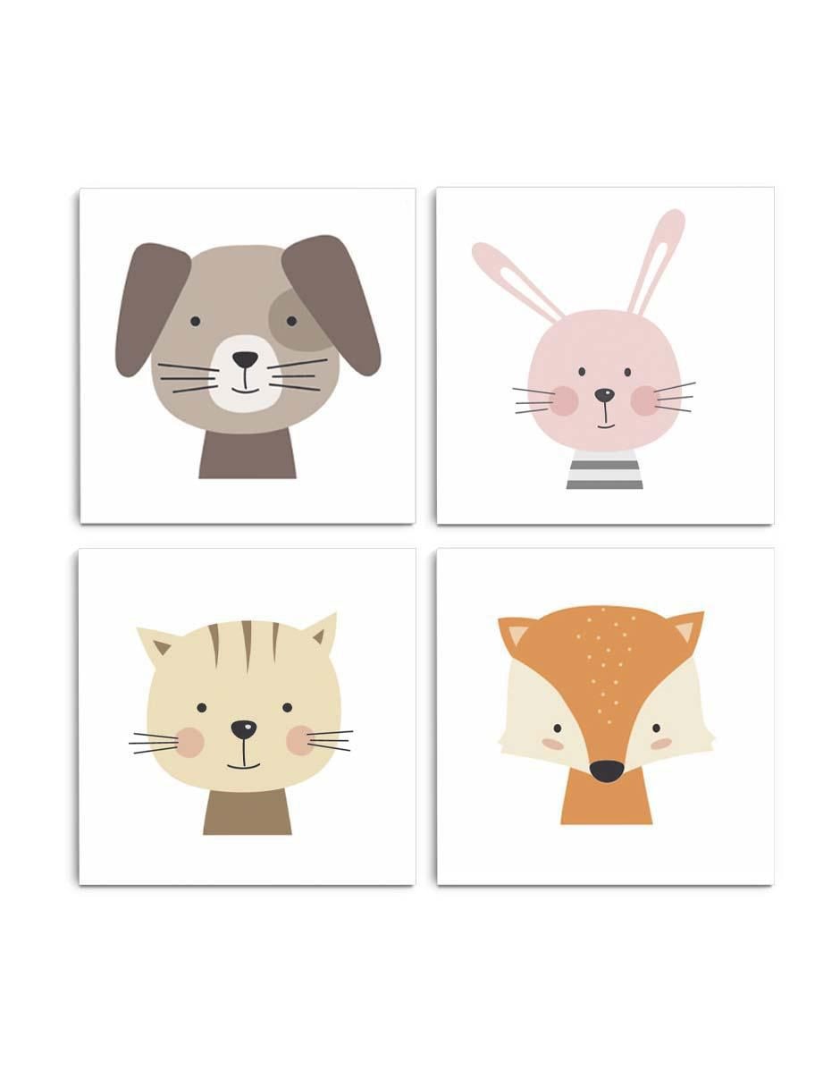 Cuadro decorativo set de animales pequeños bebés con barniz a registro