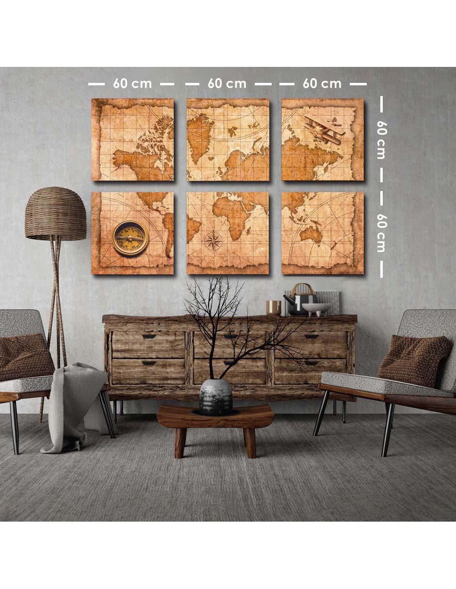 Cuadro decorativo mapa mundi vintage con barniz a registro