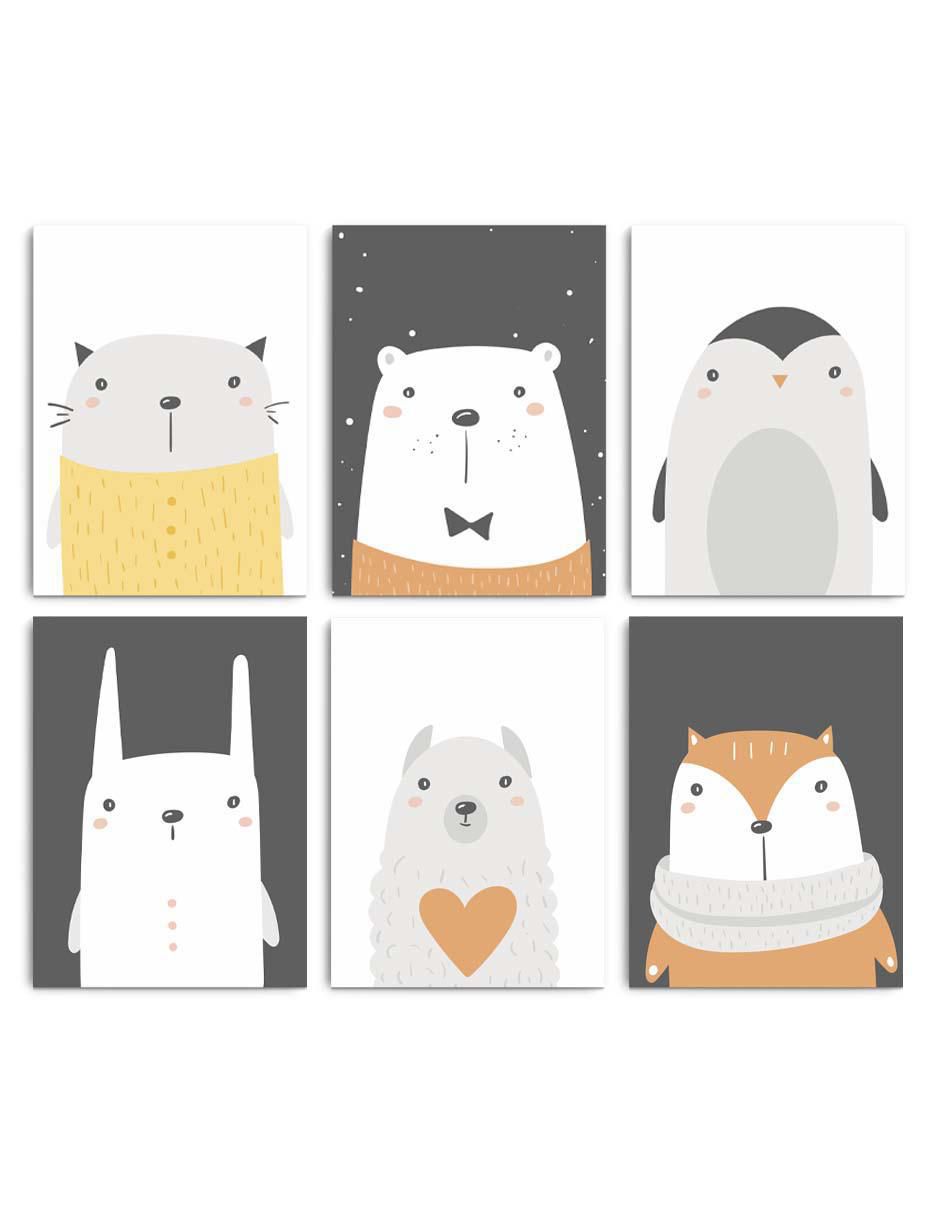 Cuadro decorativo animalitos hogareños para bebés con barniz a registro